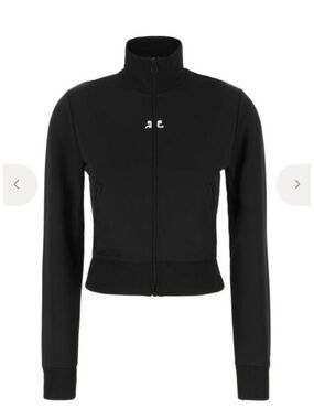 $695 COURREGES Paris Logo Black Ribbed Active Track Zip Up Jacket 40~ L US 8 / M